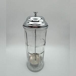 Vintage Tablecraft Glass Straw Holder Dispenser Jar Chrome Lid Heavy 11"